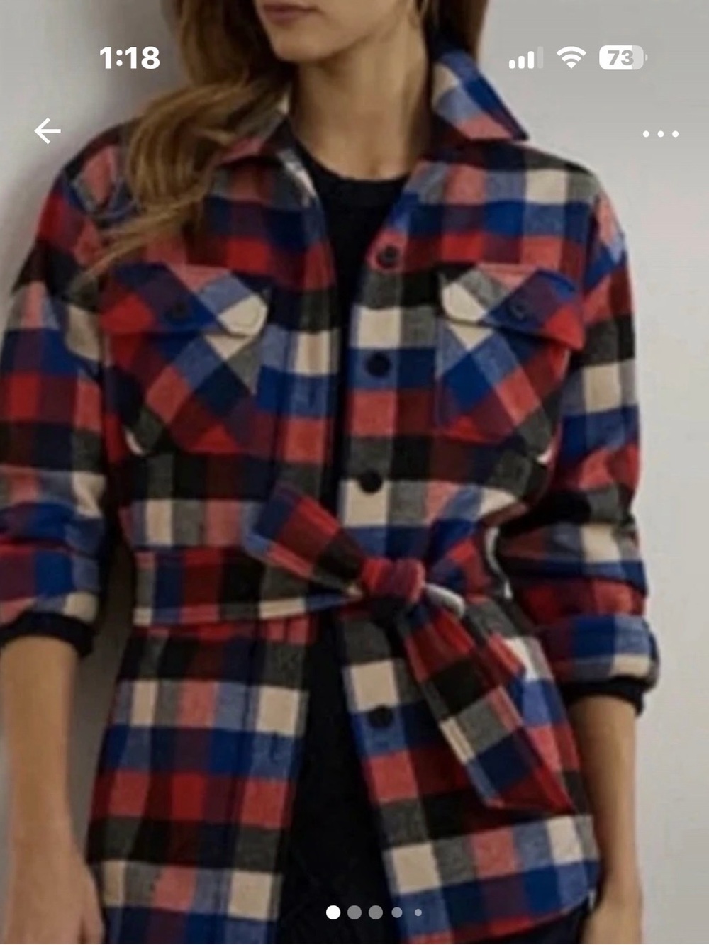 New!!! Ralph Lauren Plaid Button-Front Belted Shacket Jacket - Red/Blue Size L